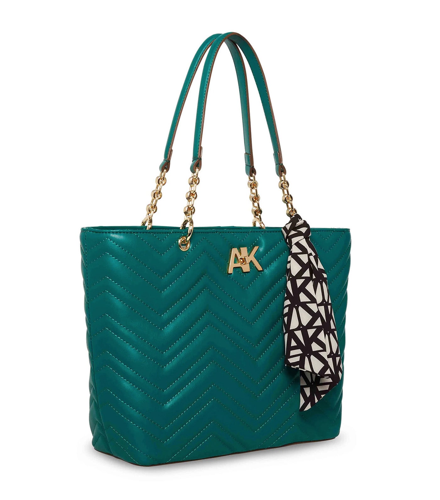 AK Quilted Chain Tote With Turn Lock Emerald