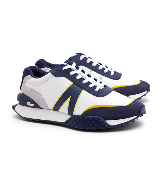 Men’s L-Spin Deluxe Leather and Corduroy Trainers White/Navy
