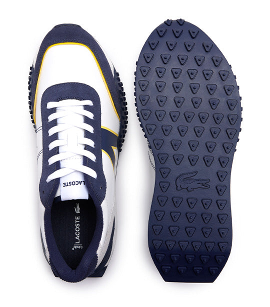 Men’s L-Spin Deluxe Leather and Corduroy Trainers White/Navy