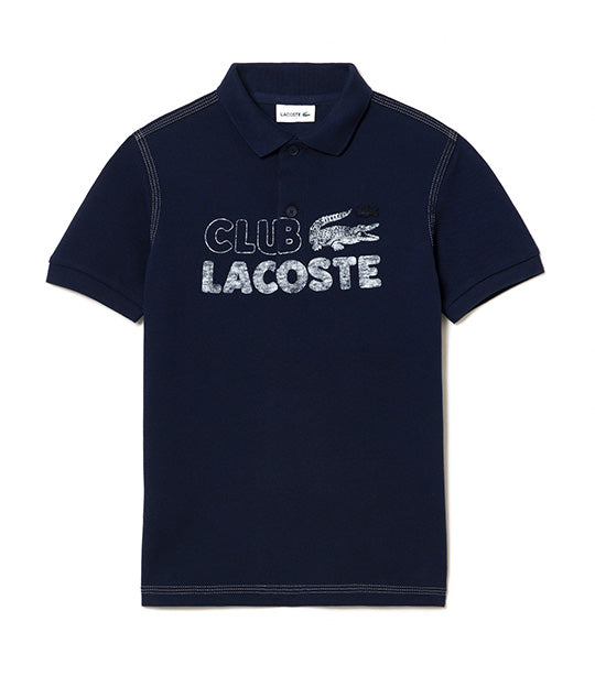 Boys’ Lacoste Organic Cotton Branded Polo Shirt Navy Blue