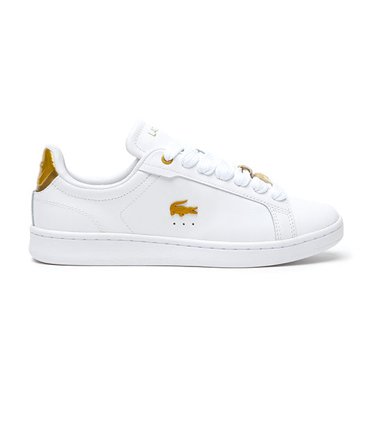 Women's Lacoste Carnaby Pro Leather Metallic Detailing Trainers White/Gold