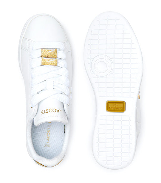 Women's Lacoste Carnaby Pro Leather Metallic Detailing Trainers White/Gold
