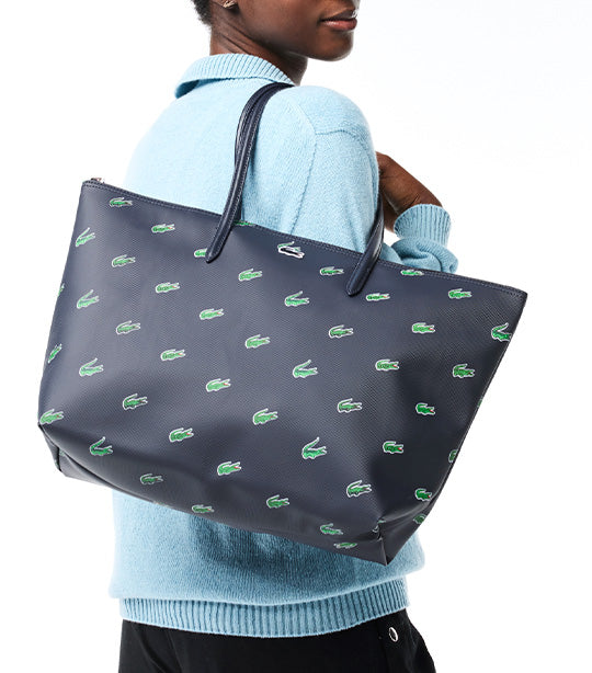 Lacoste Coated Canvas Croc Print Tote Bag Marine 166