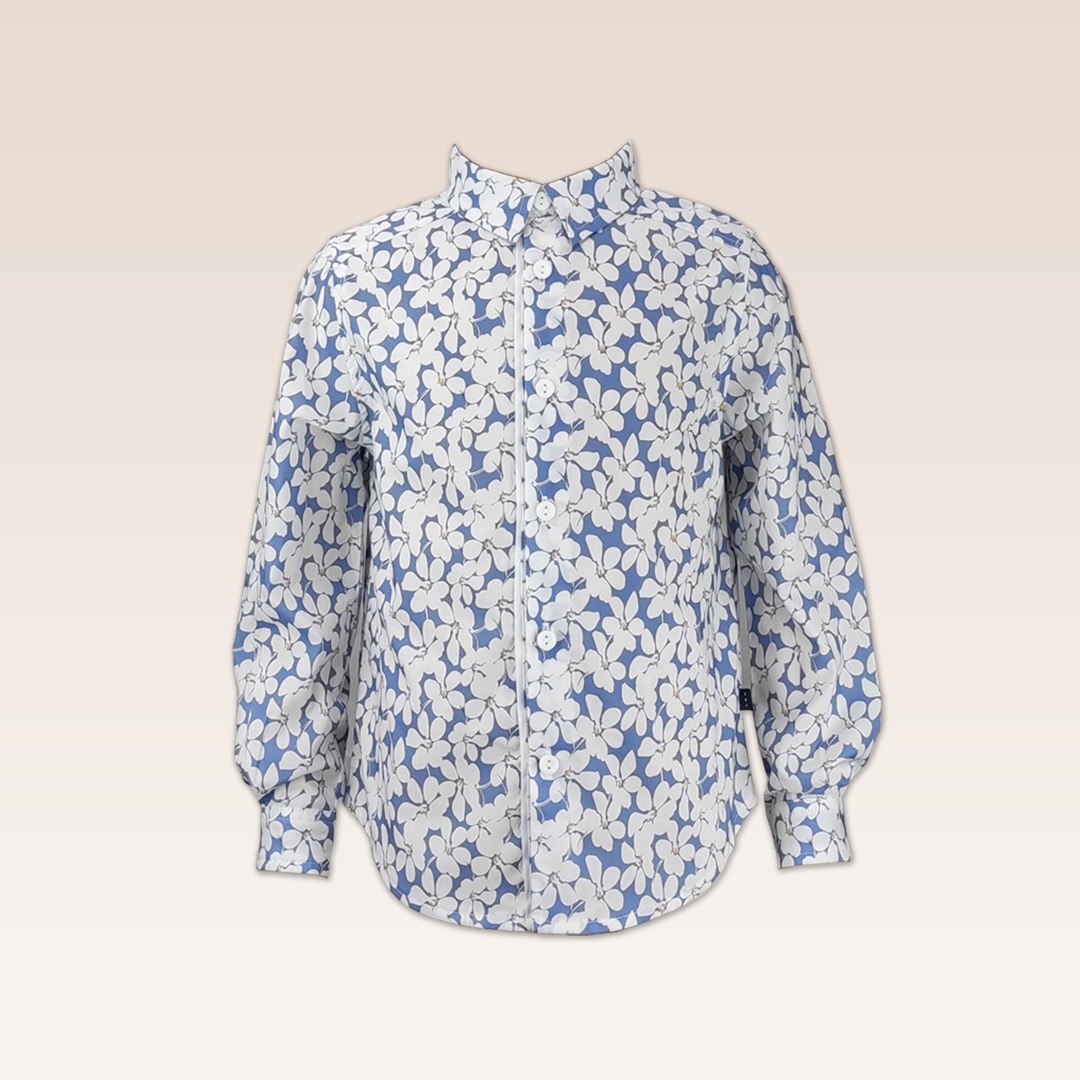 Hugo Boys Floral Button-Down Long Sleeves Blue