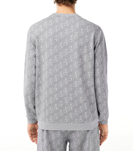 Printed Cotton Fleece Lounge Sweatshirt Silver Chine/Graphite