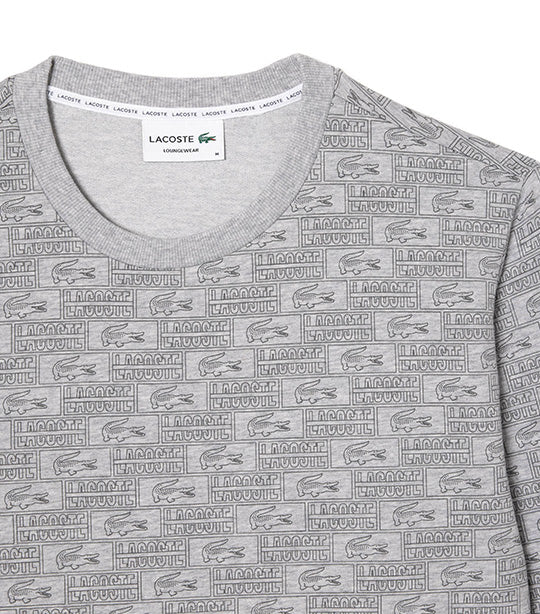 Printed Cotton Fleece Lounge Sweatshirt Silver Chine/Graphite