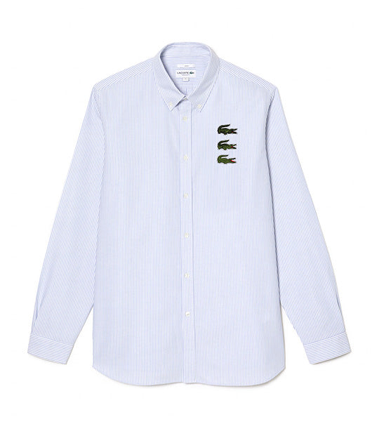 Striped Crocodile Badge Oxford Shirt White/Overview