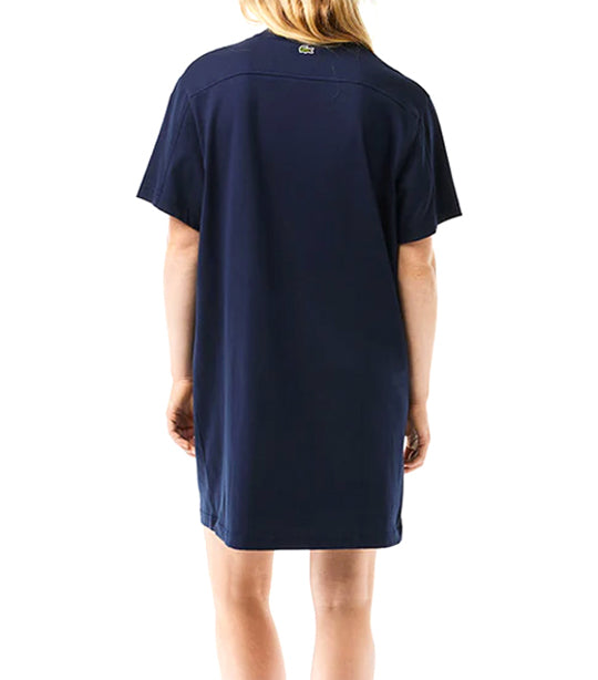 Oversized Embroidered Cotton T-shirt Dress Navy Blue