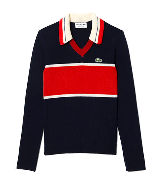 French Made Contrast Polo Neck Sweater Navy Blue/Sunrise-Multico