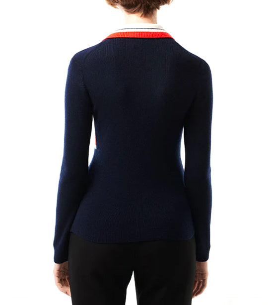 French Made Contrast Polo Neck Sweater Navy Blue/Sunrise-Multico