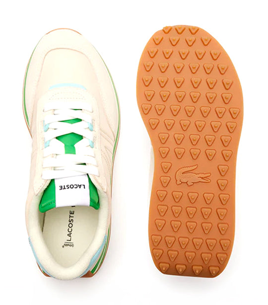 Women's L-Spin Leather and Textile Trainers Off White/Green
