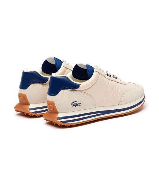 Men's L-Spin Leather and Textile Trainers Off White/Navy