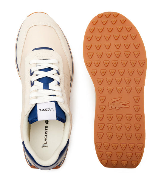 Men's L-Spin Leather and Textile Trainers Off White/Navy