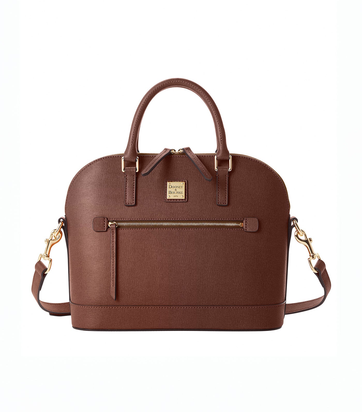 Saffiano Domed Zip Satchel Amber