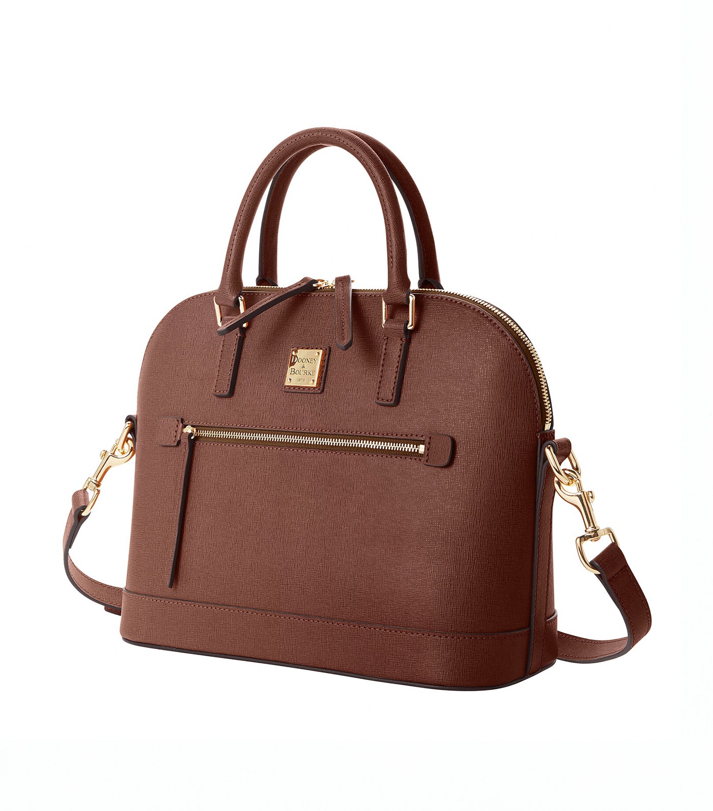 Saffiano Domed Zip Satchel Amber