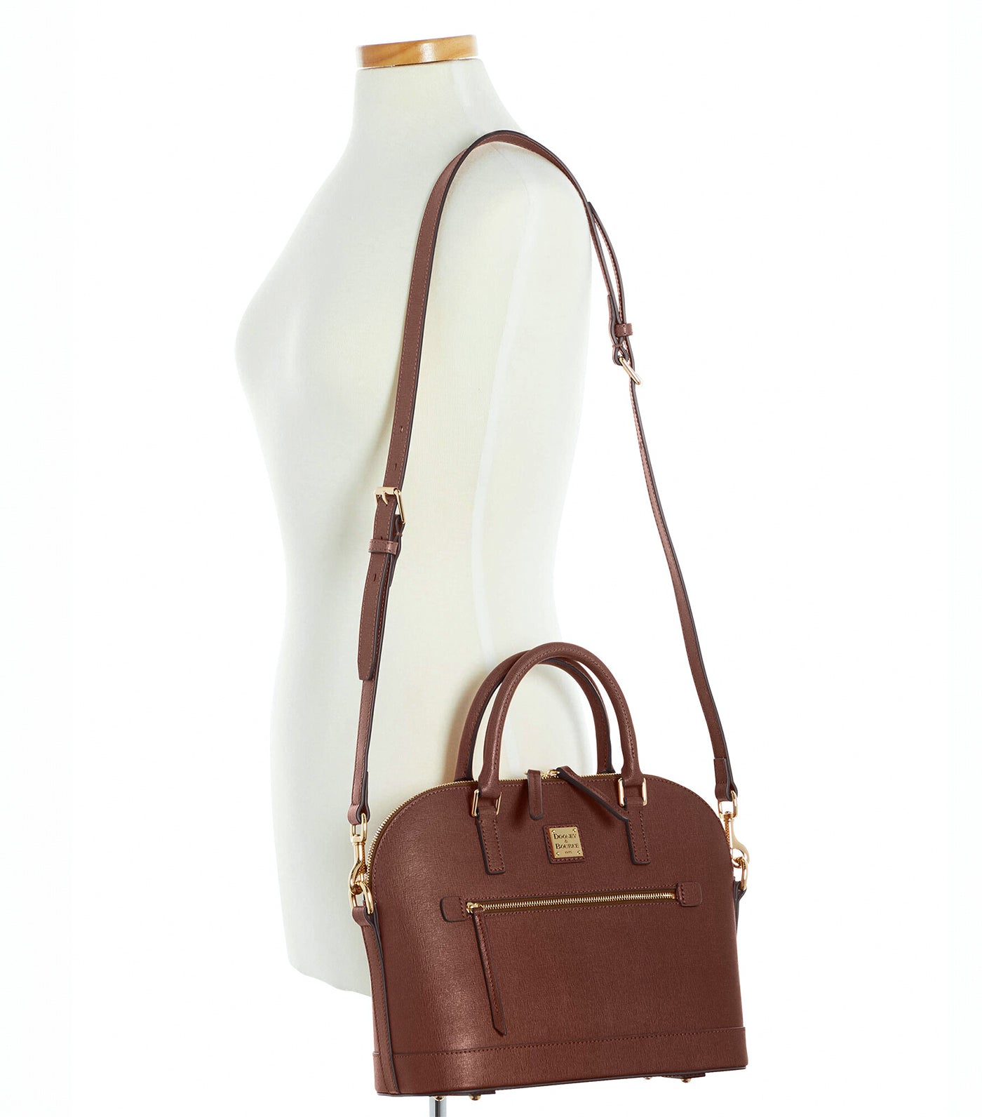 Saffiano Domed Zip Satchel Amber