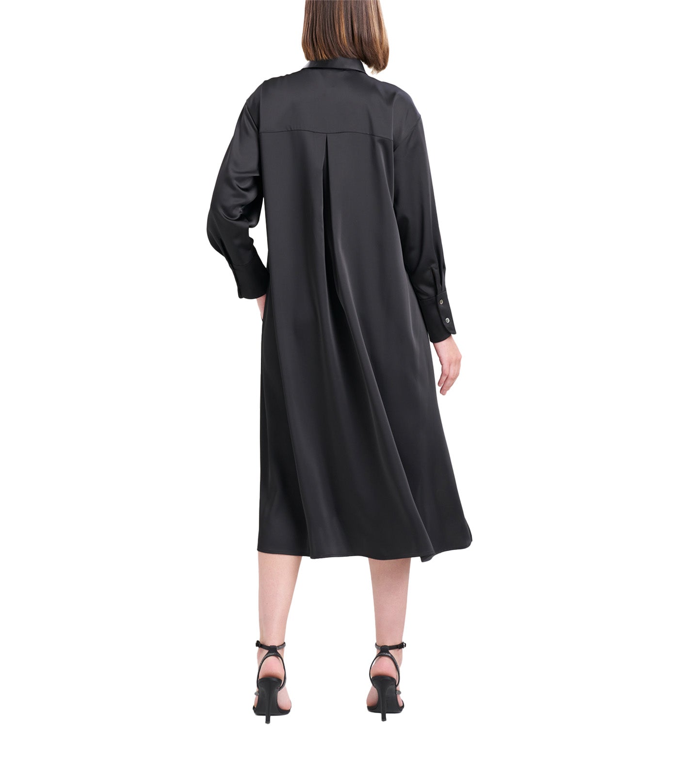 Luxe Charmeuse Embroidered Oversized Shirtdress Black