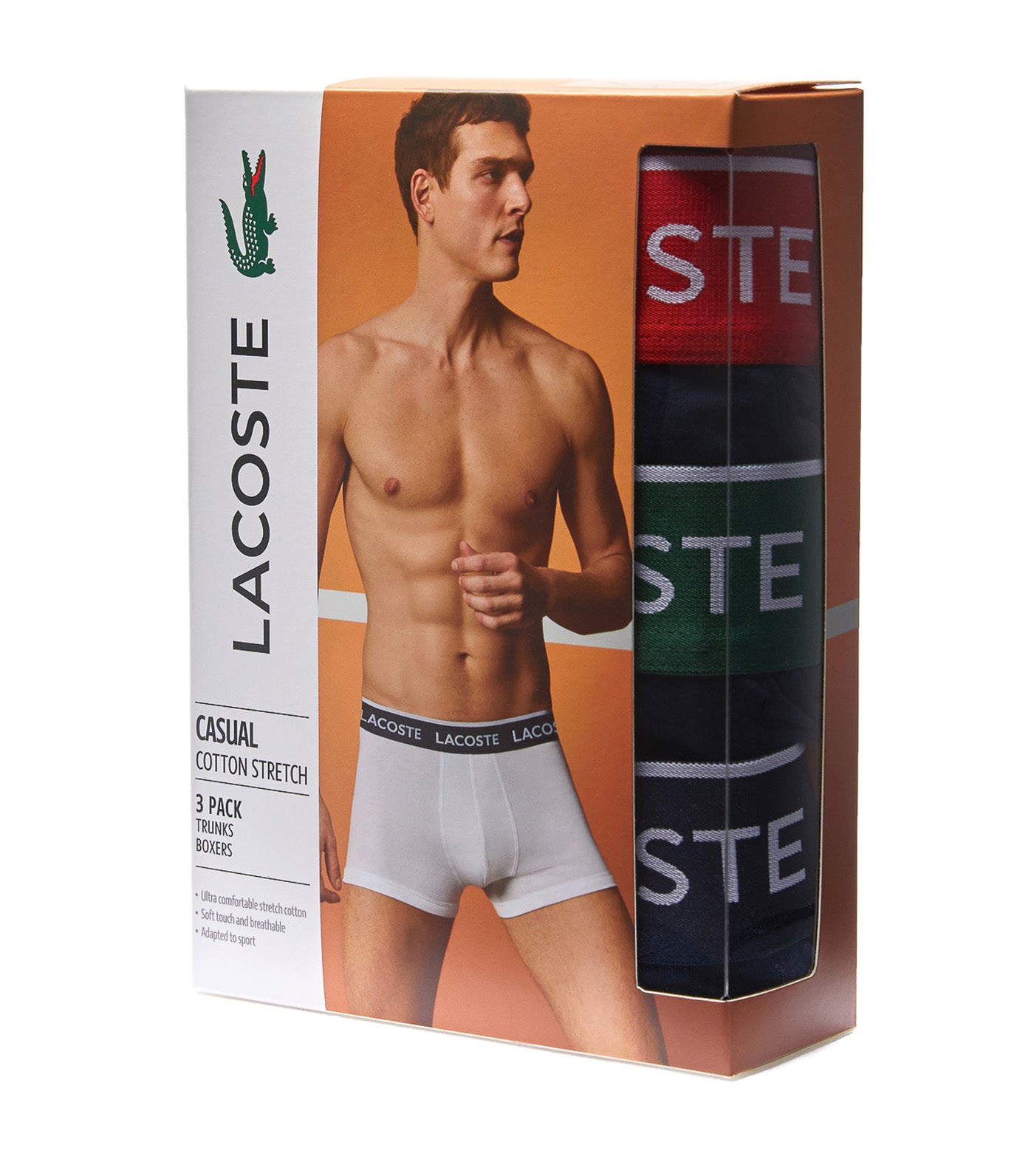 Pack of 3 Navy Casual Boxer Briefs With Contrasting Waistband Navy Blue/Green-Red-Navy