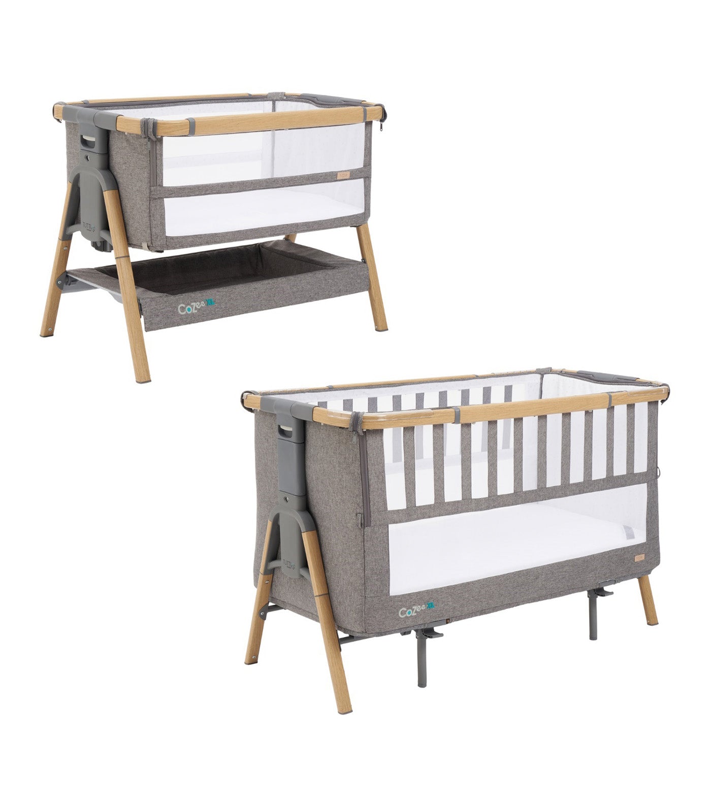 CoZee XL Bedside Crib and Cot Oak/Charcoal