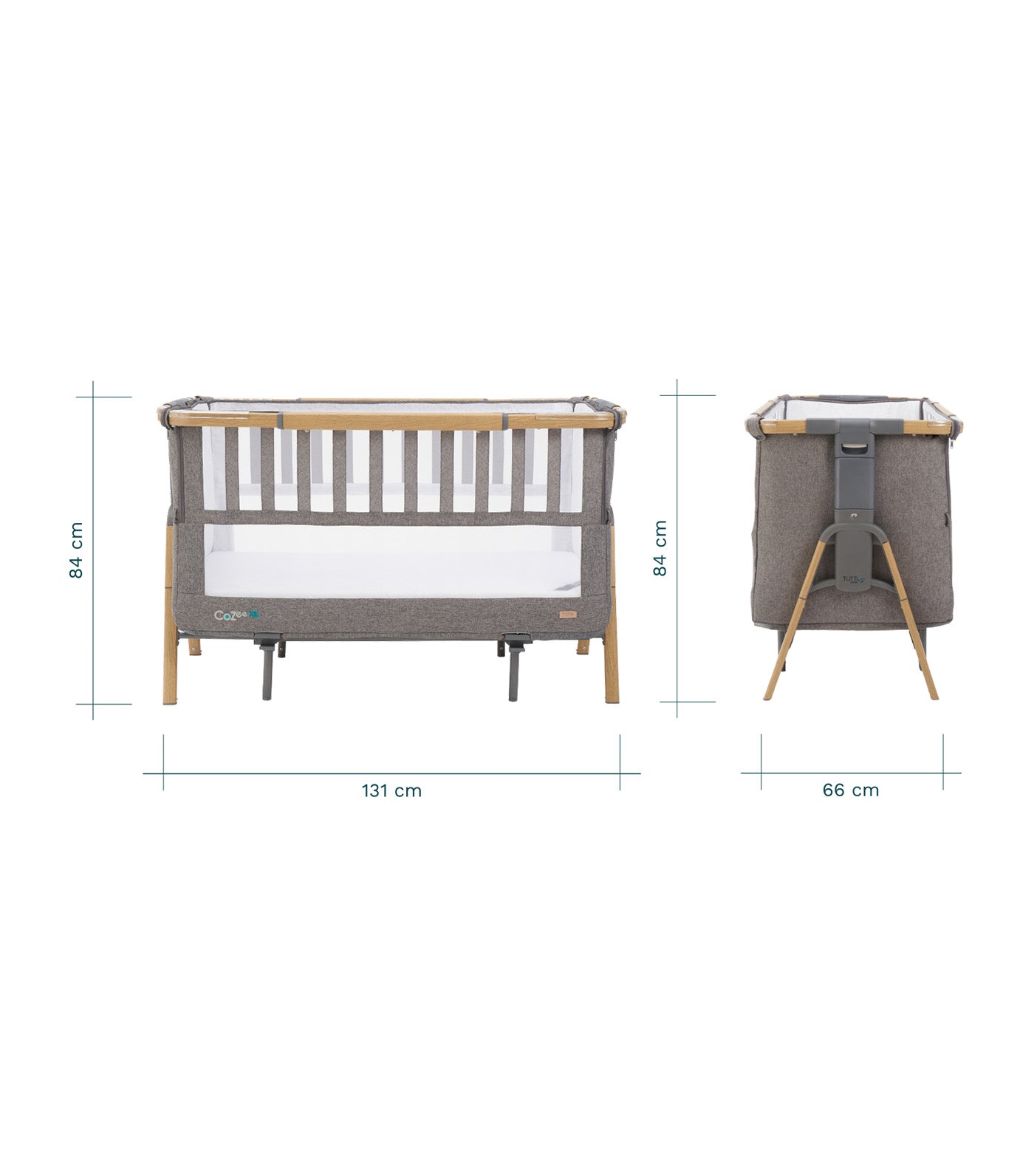 CoZee XL Bedside Crib and Cot Oak/Charcoal