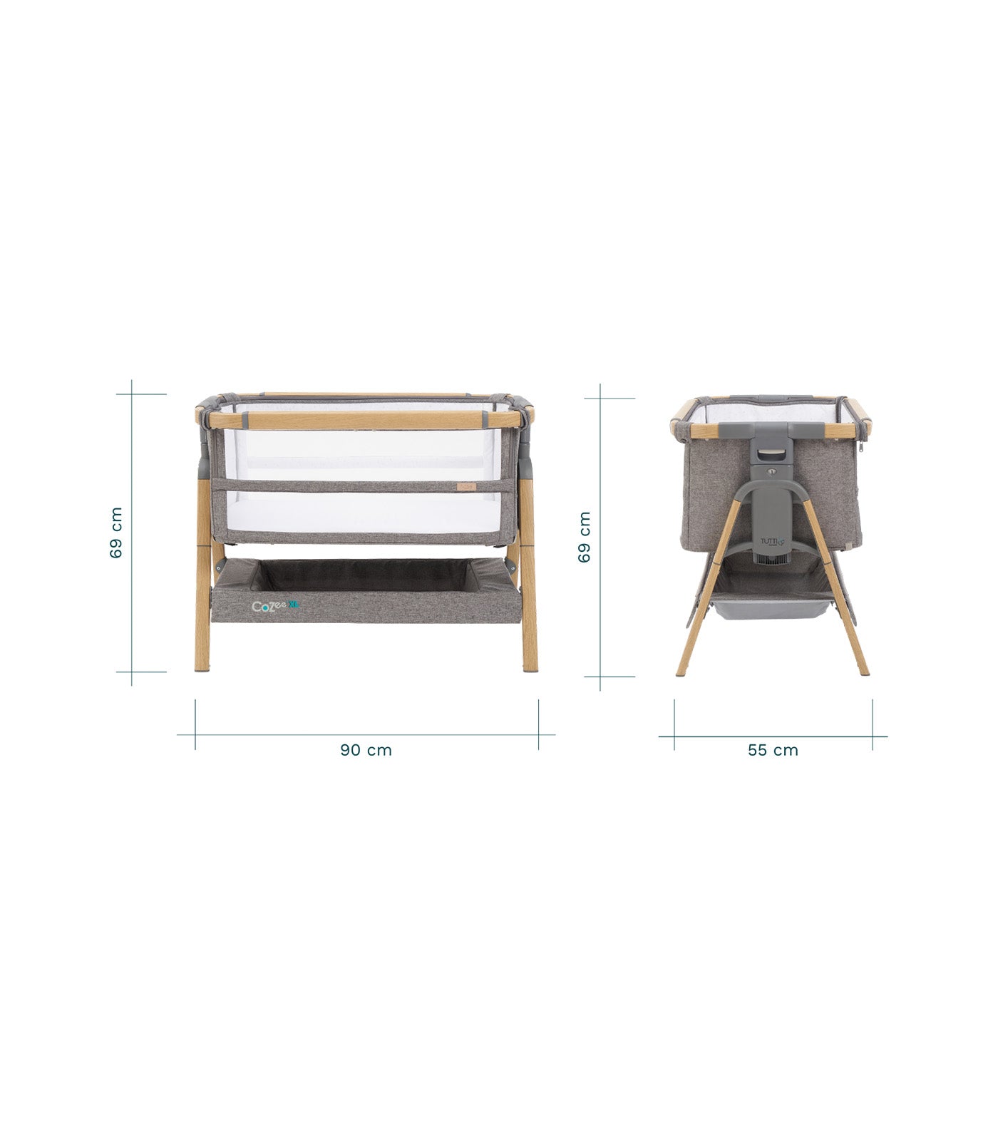 CoZee XL Bedside Crib and Cot Oak/Charcoal