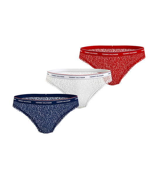 Tommy Hilfiger Women's 3-Pack Lace Bikini Desert Sky/White/Primary Red