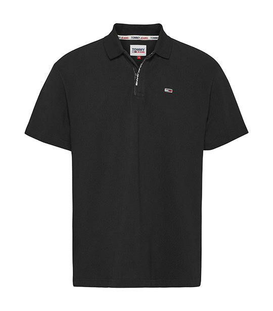 Men's Relaxed Branded Placket Polo Black