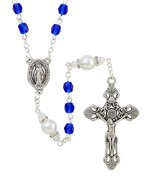 Sapphire and Pearl Rosary Blue/Silver