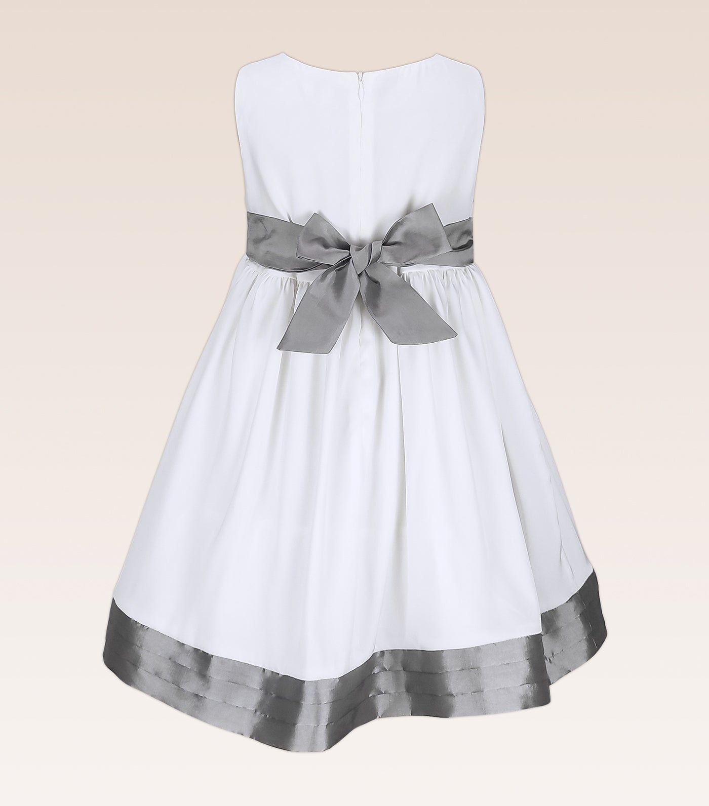 Fiona Girls White Party Dress with Pleating Details on Waist and Hem