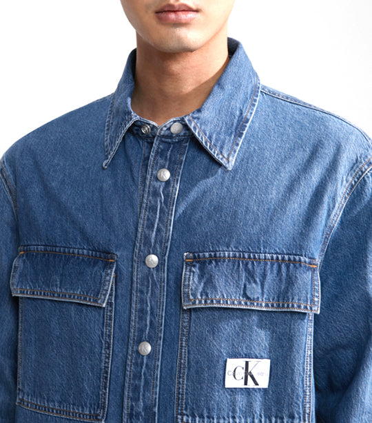 Relaxed Linear Denim Shirt Medium Blue