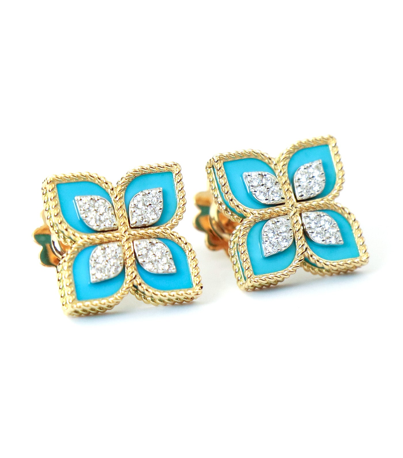 Princess Flower Earring with Diamonds and Turquoise