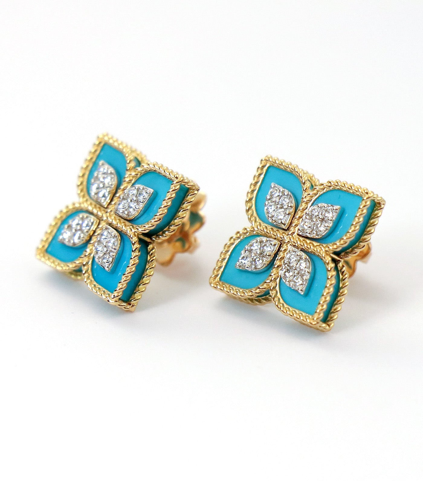 Princess Flower Earring with Diamonds and Turquoise