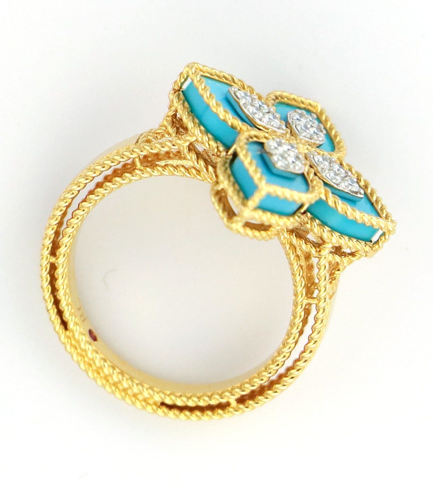 Princess Flower Ring with Diamonds and Turquoise