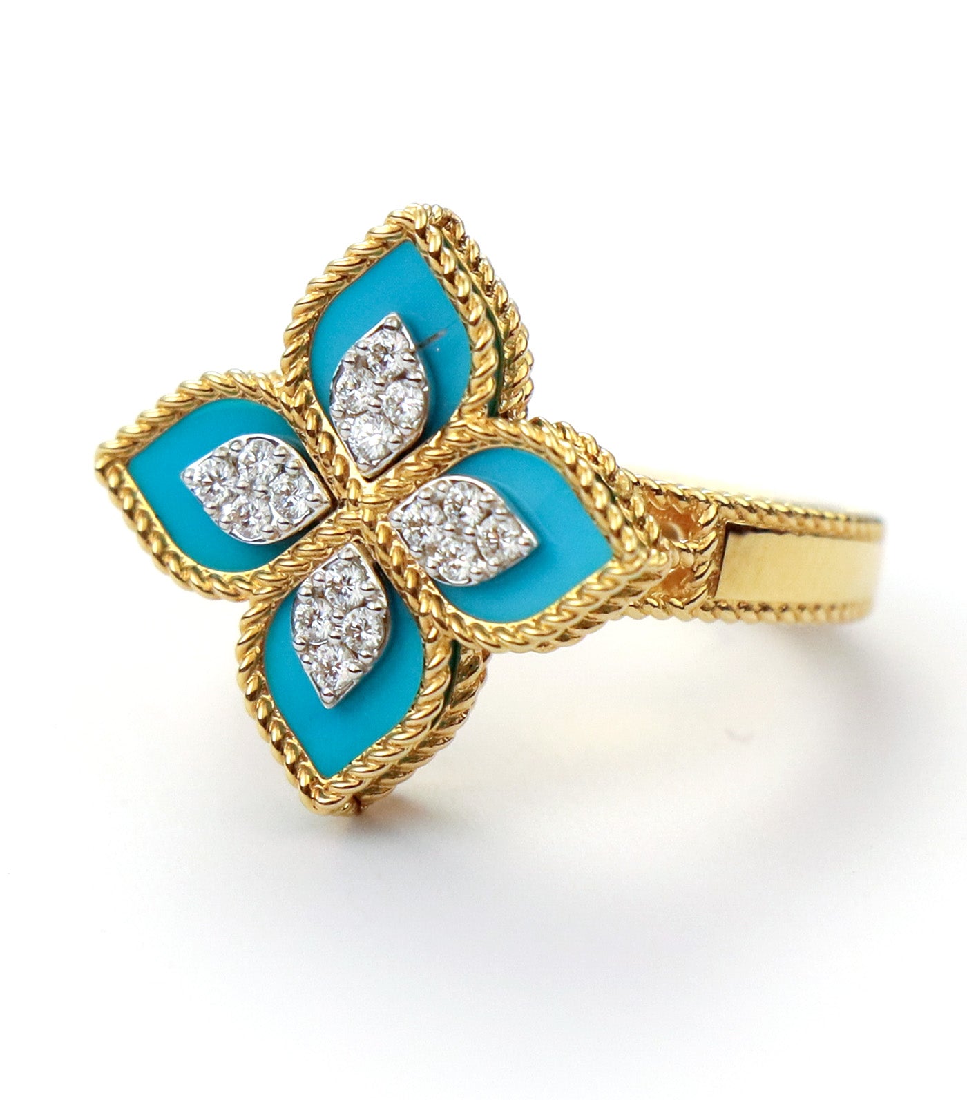 Princess Flower Ring with Diamonds and Turquoise