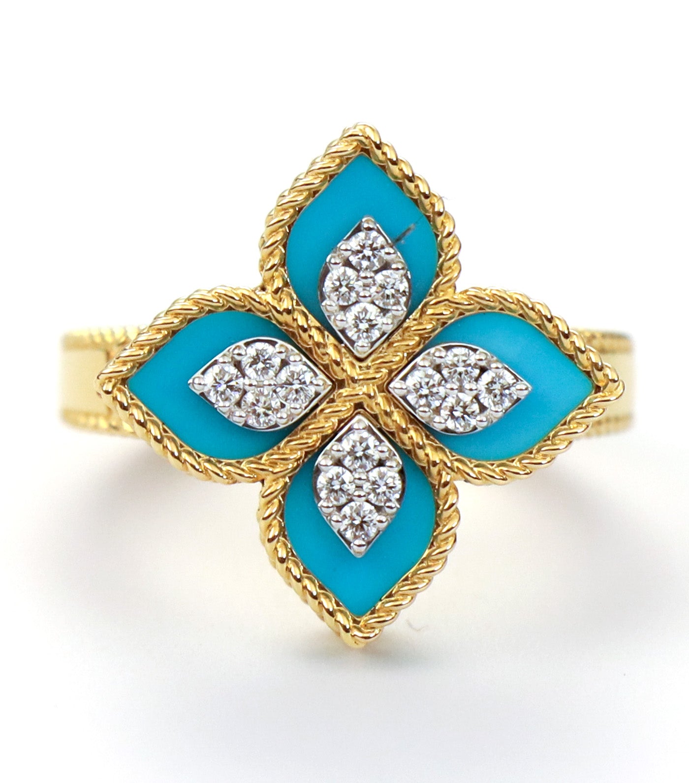 Princess Flower Ring with Diamonds and Turquoise