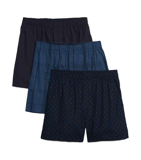 Cotton Boxers (3-Pack) Navy Polka Dot