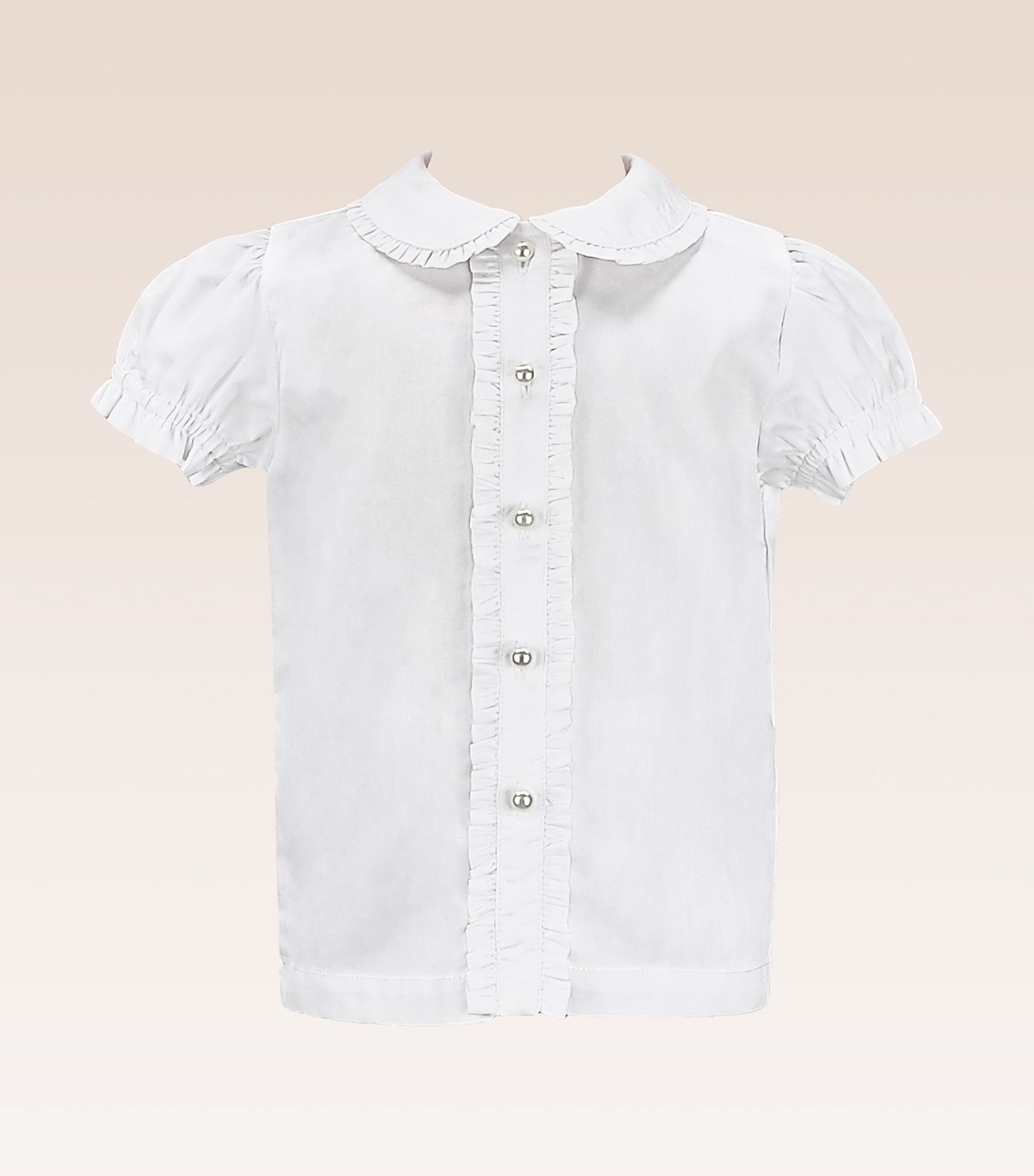 Carren Girls Ivory Collar with Ruffle Button Down Placket with Pearl Button Detail Blouse