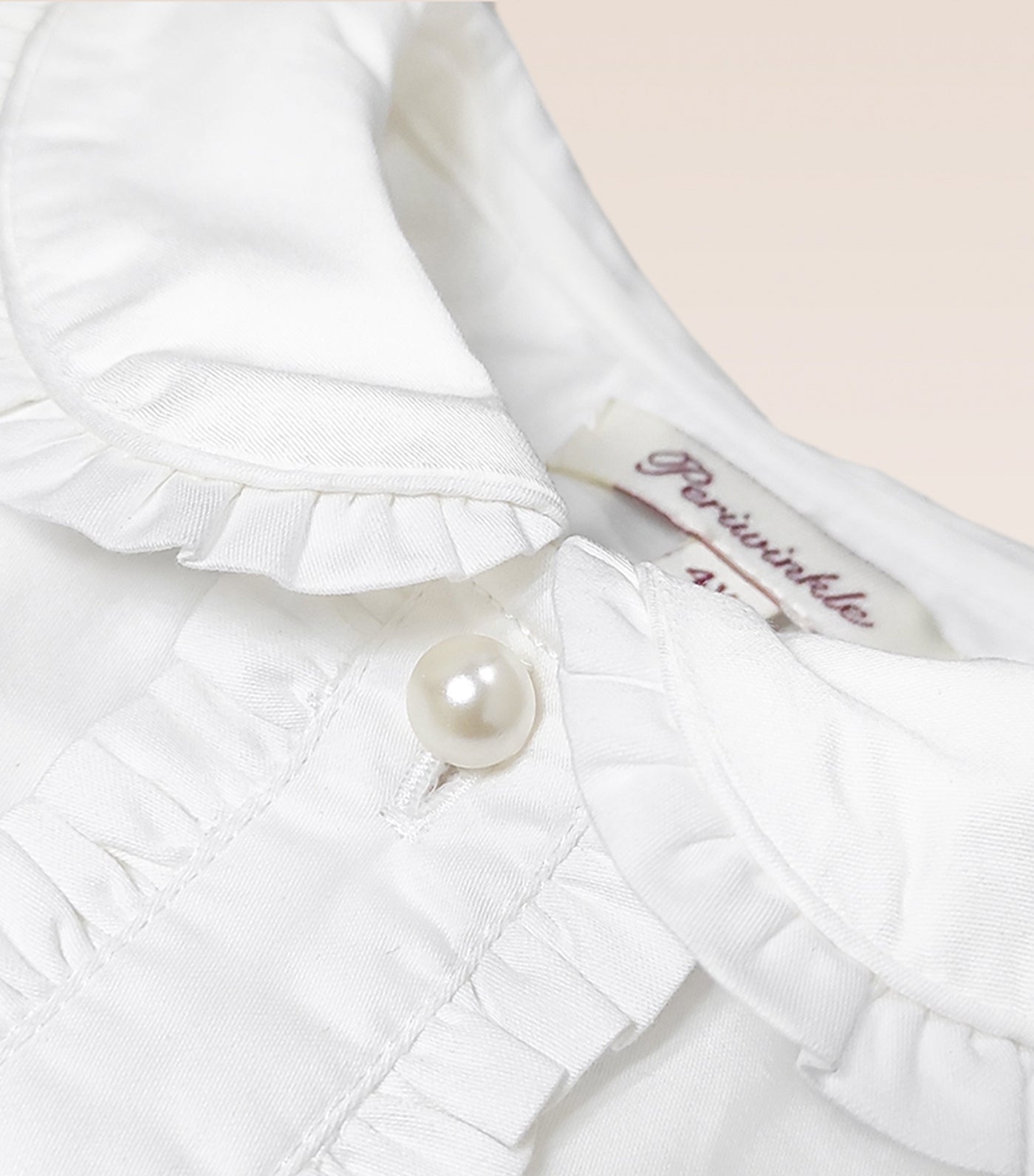 Carren Girls Ivory Collar with Ruffle Button Down Placket with Pearl Button Detail Blouse