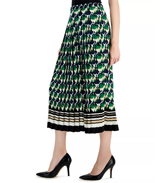 Printed Pull-On Pleated Skirt Anne Black/Emerald Multi