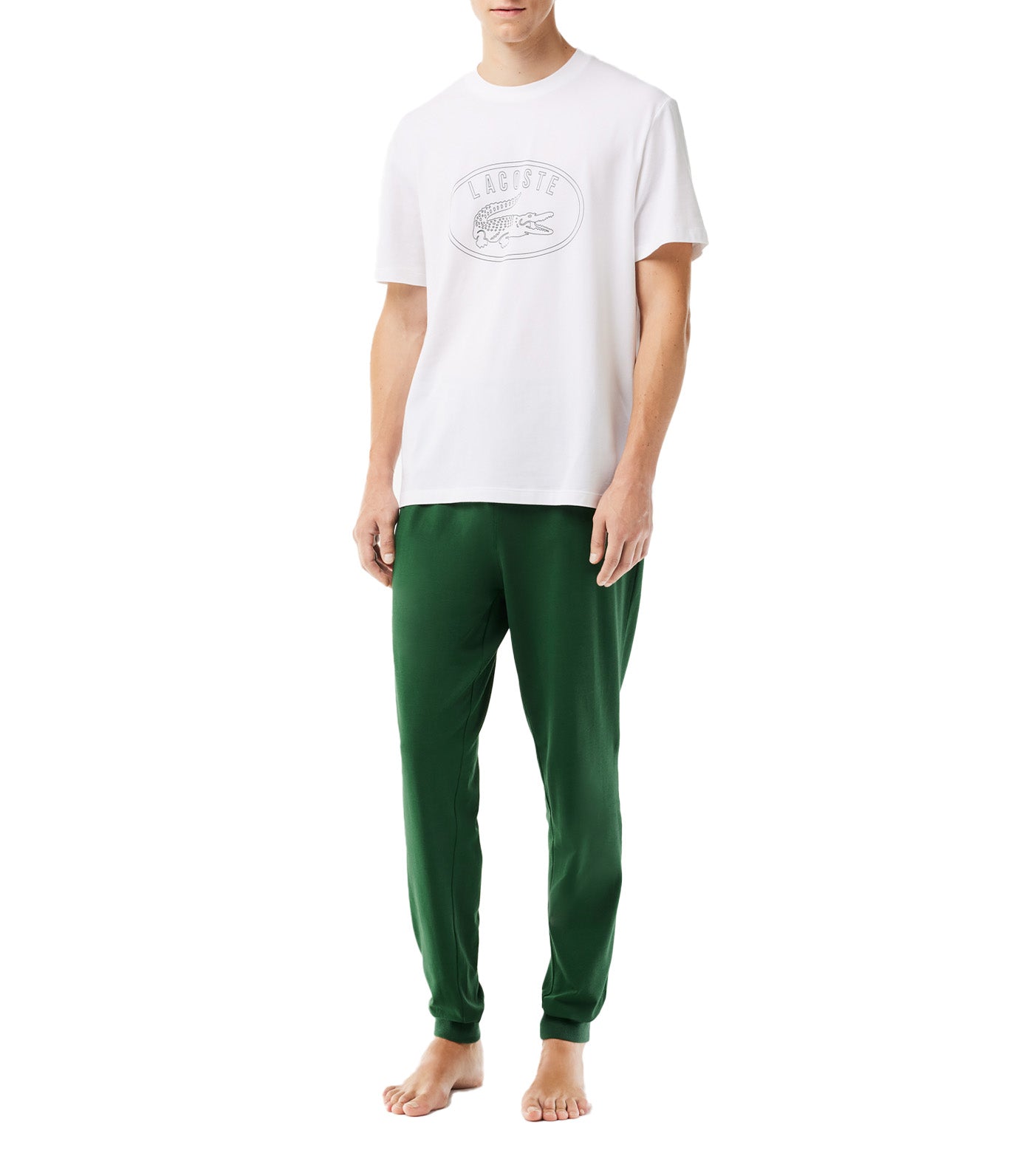 Pajama Set With Contrast Logo Print Pants White/Green