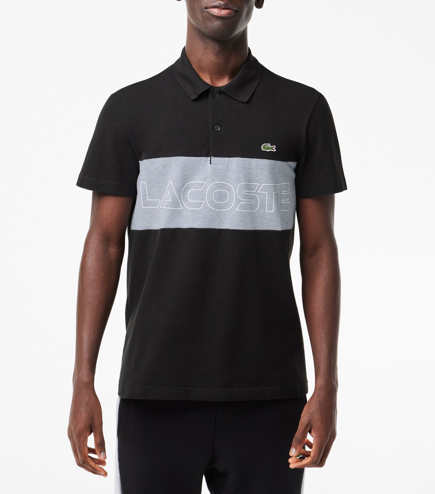 Regular Fit Stretch Piqué Colourblock Polo Shirt Black/Silver Chine