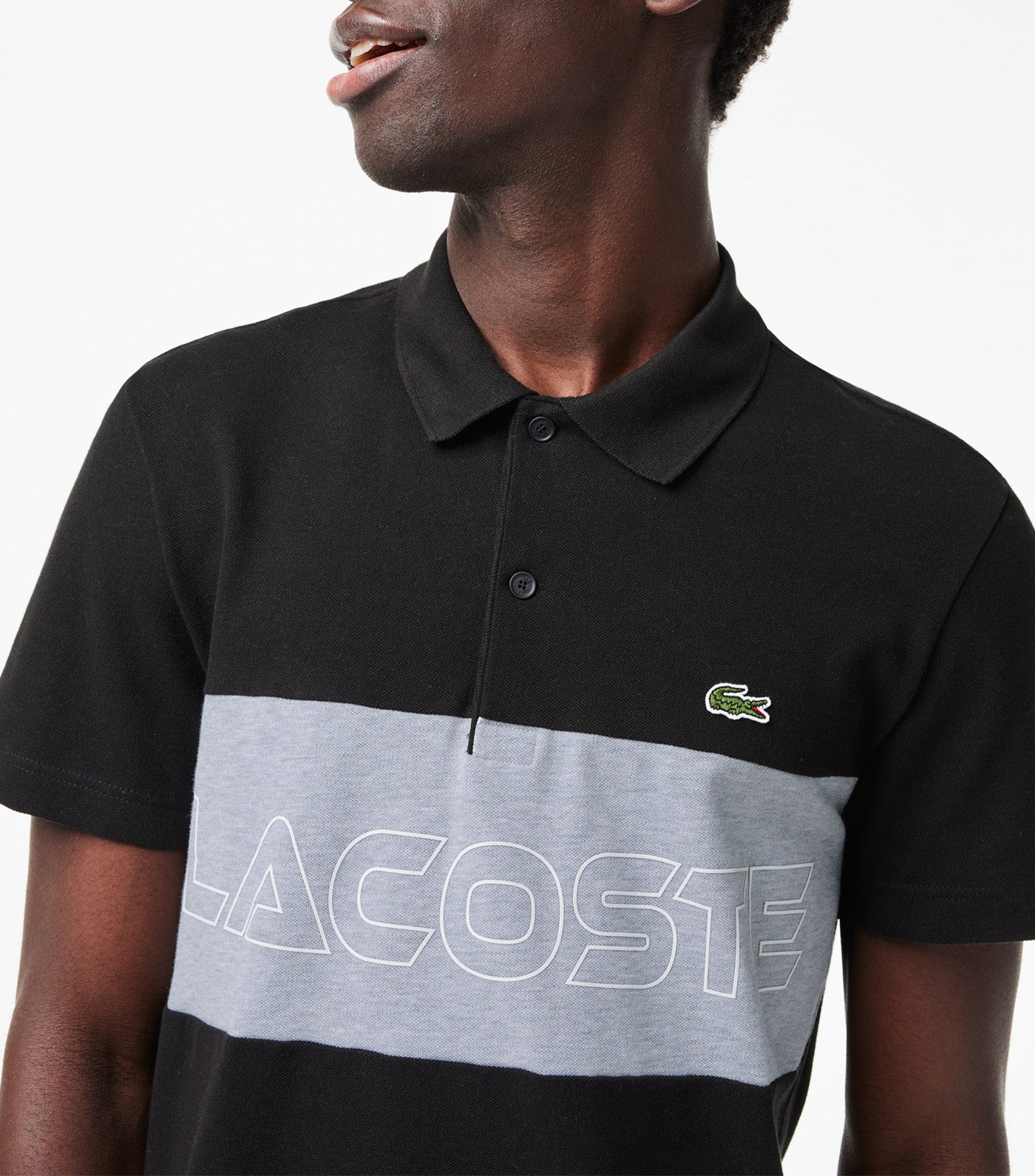 Regular Fit Stretch Piqué Colourblock Polo Shirt Black/Silver Chine