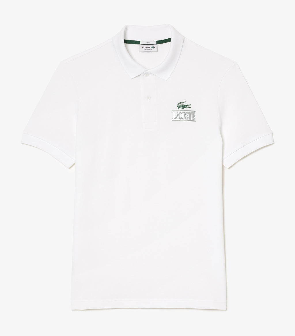 Lacoste Regular Fit Signature Print Piqué Polo Shirt White