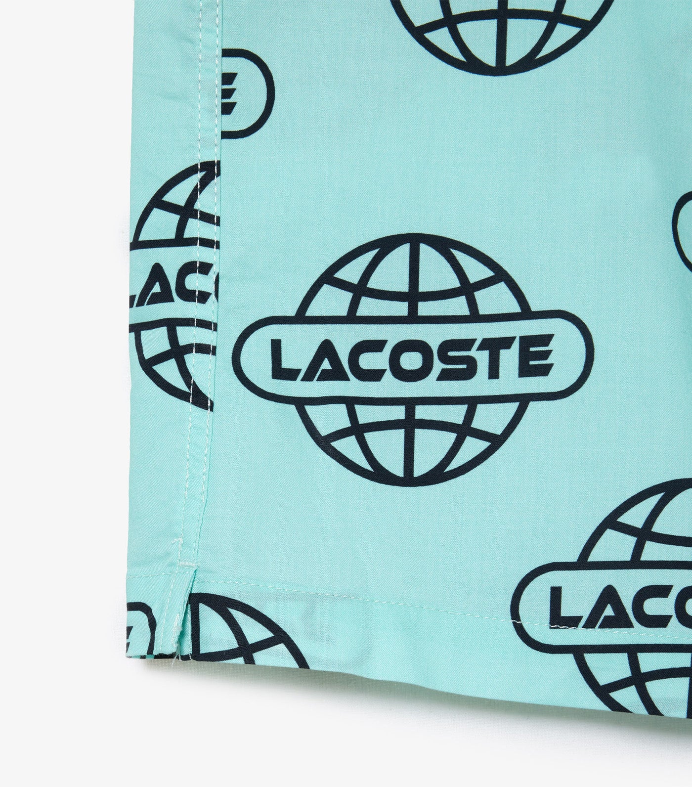 Globe Print Lacoste Cotton Twill Shirt Pastille Mint/Black