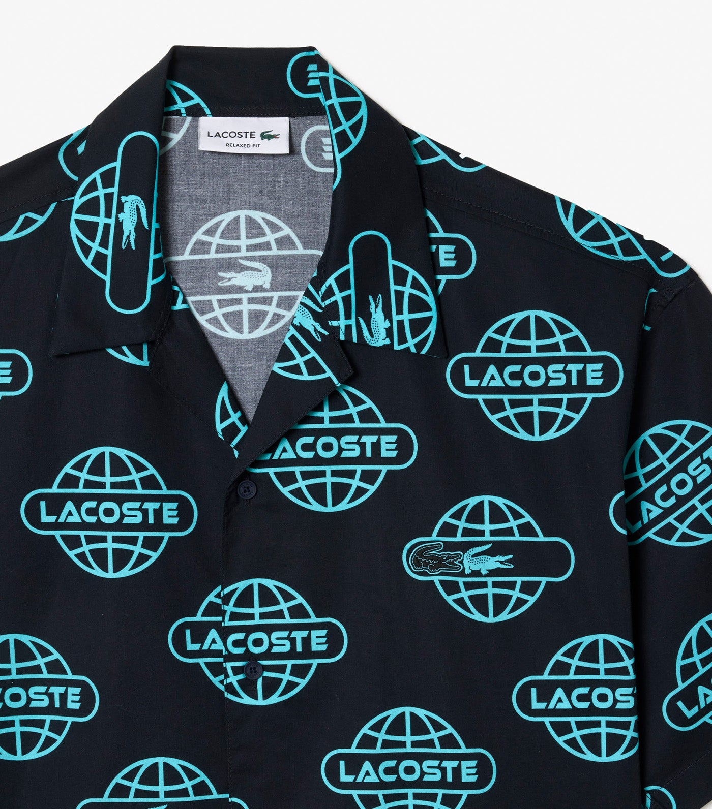 Globe Print Lacoste Cotton Twill Shirt Black/Cove