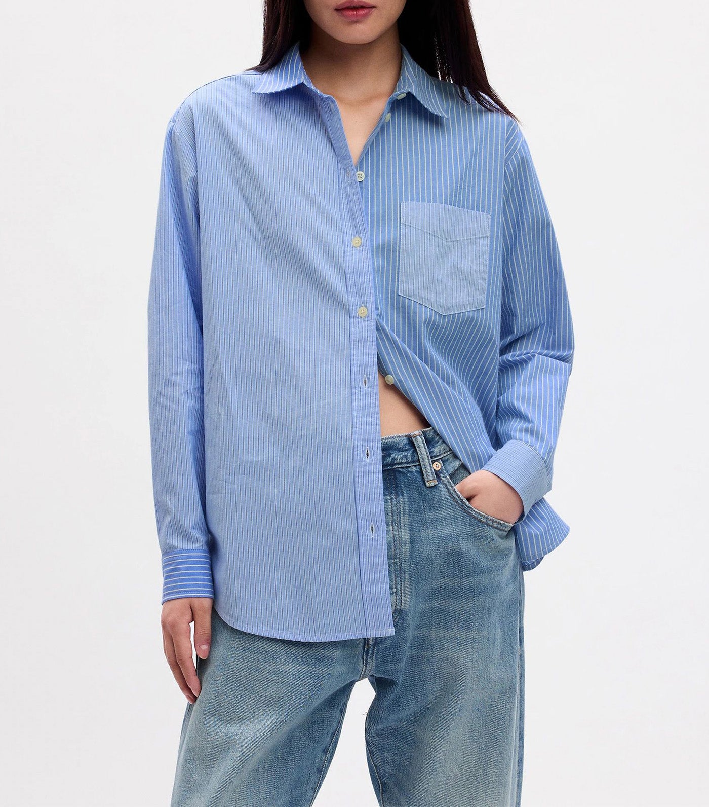 Poplin Big Shirt Tonal Blue Stripe