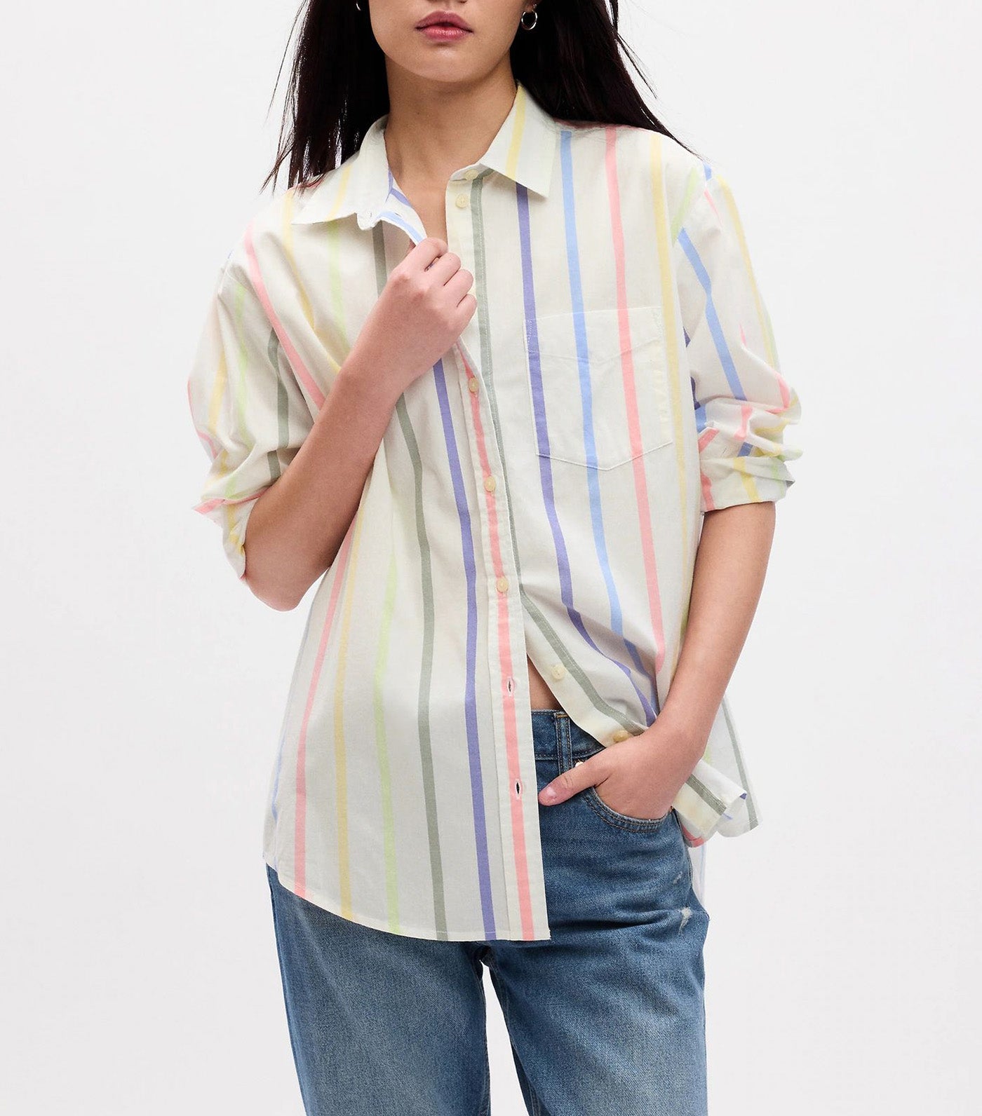 Poplin Big Shirt White Multi Stripe