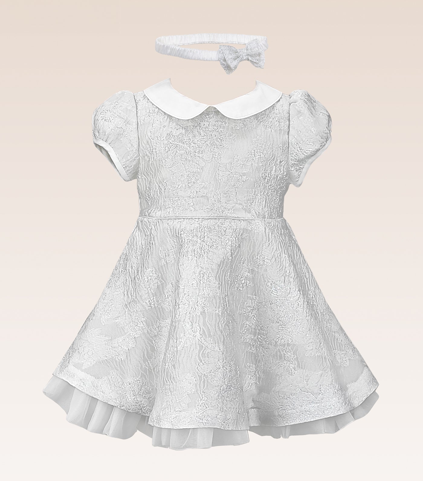 Georgette Baby Girls Silver Jacquard Party Dress with Tulle Underlay Skirt