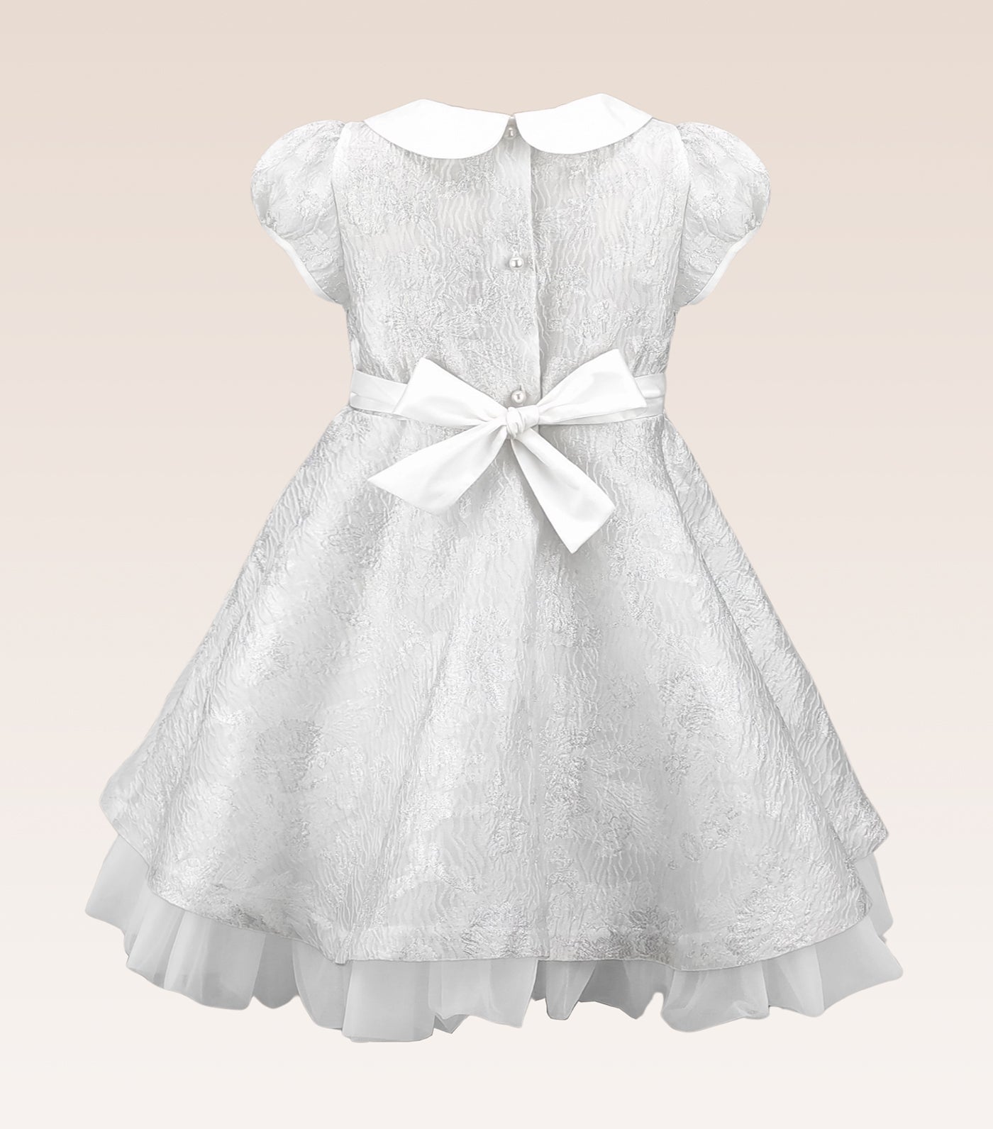 Georgette Baby Girls Silver Jacquard Party Dress with Tulle Underlay Skirt