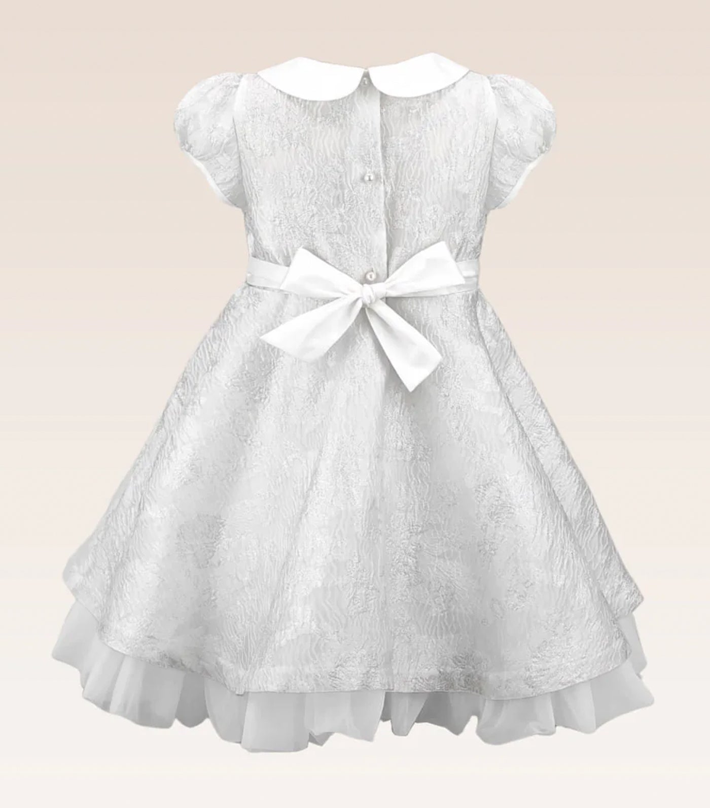 Georgette Girls Silver Jacquard Party Dress with Tulle Underlay Skirt